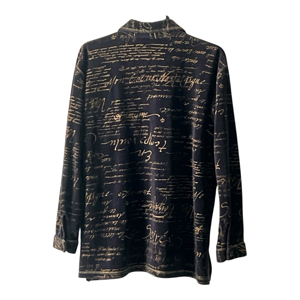 Carole Little Vintage Velvet Script Long Sleeve Button Down Shirt Size S - Picture 2 of 8
